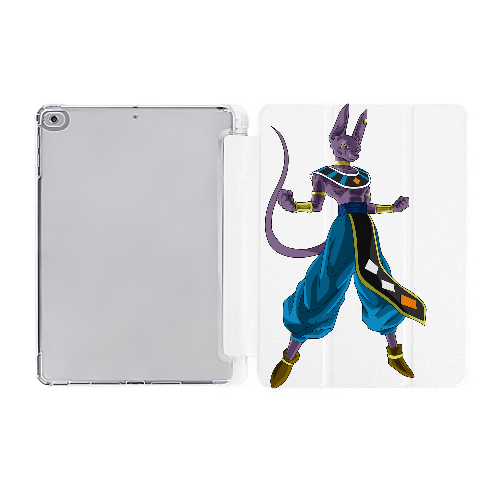 （画像用） ドラゴンボール ビルス 破壊神ビルス DRAGON BALL Beerus Birusu IPad ケース ペン収納付き 三つ折りスタンド PUレザー×シリコン 対応機種9.5/10.5/10.9インチ